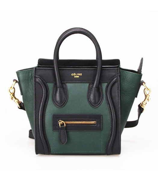 Celine Small Smile Dark Green Leather with Black Tote Handbag