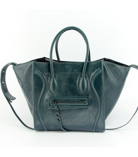 Celine Small Tote Bag in Dark Green Oil Wax Leather