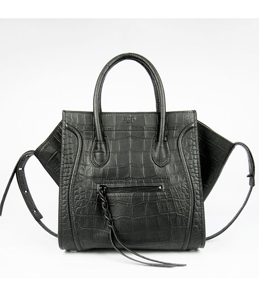 Celine Smile 26cm Black Croc Veins Leather Tote Handbag