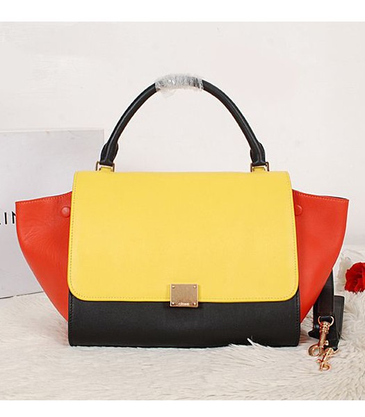 Celine Stamped Trapeze Bag Black/Yellow/Watermelon Red Leather