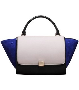 Celine Stamped Trapeze Bag Grey/Black Original With Electric Blue Suede Leather