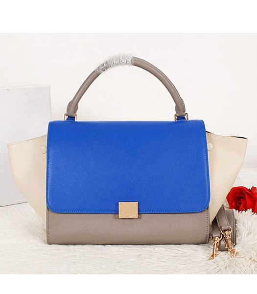 Celine Stamped Trapeze Bag Khaki/Blue/Offwhite Leather
