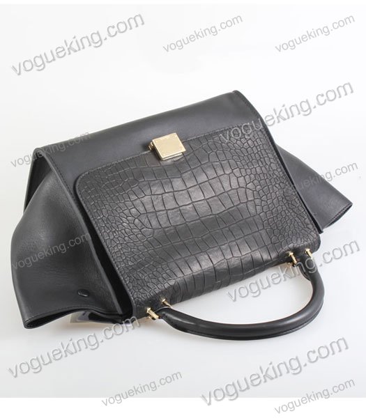 Celine Stamped Trapeze Shoulder Bag Black Croc Veins Calfskin Leather-3