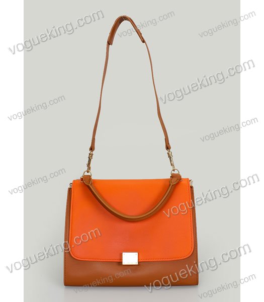 Celine Stamped Trapeze Shoulder Bag Ligh CoffeeOrangeOffwhite Leather-5