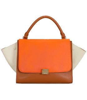 Celine Stamped Trapeze Shoulder Bag Ligh CoffeeOrangeOffwhite Leather