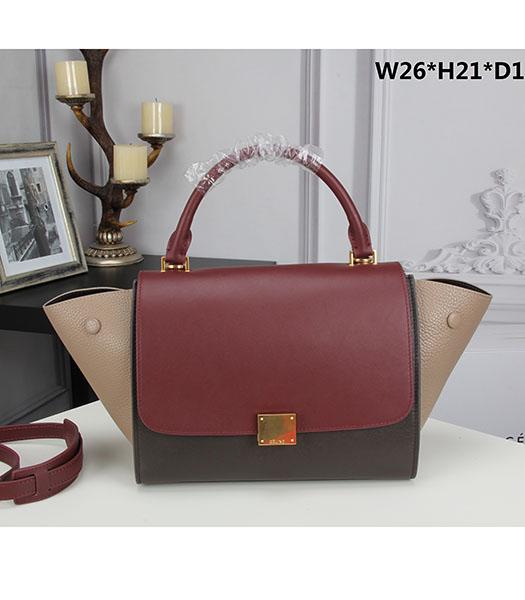 Celine Stamped Trapeze Small Tote Bag Jujube RedApricotDark Coffee Leather