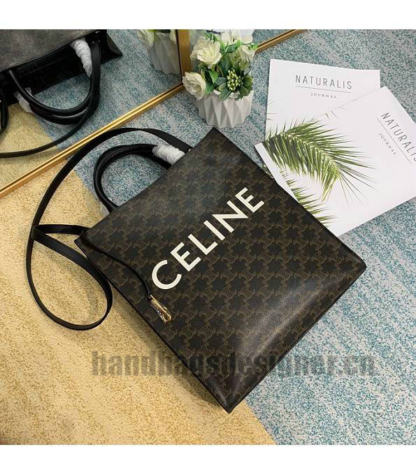 Celine Triomphe Canvas With Black Original Leather Small Cabas Vertical Tote Bag-5