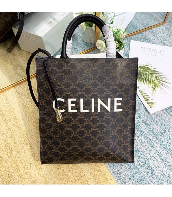 Celine Triomphe Canvas With Black Original Leather Small Cabas Vertical Tote Bag