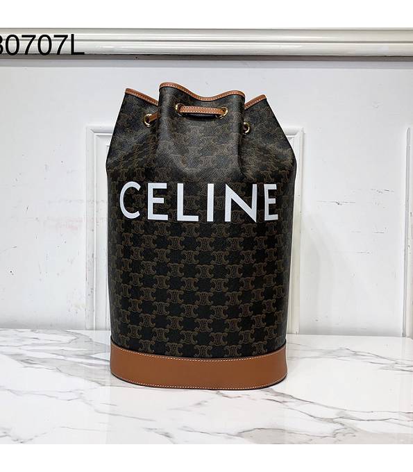 Celine Triomphe Canvas With Brown Original Leather Large Bucket Bag