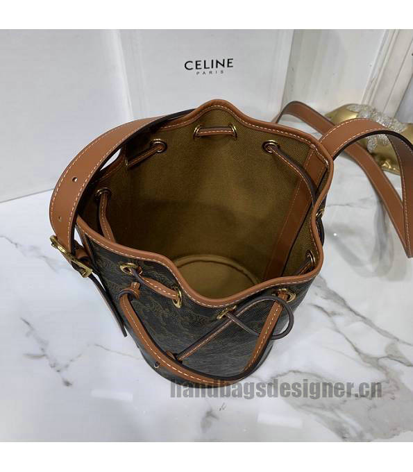 Celine Triomphe Canvas With Brown Original Leather Small Bucket Bag-4