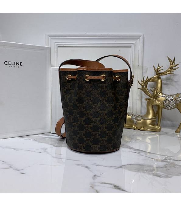 Celine Triomphe Canvas With Brown Original Leather Small Bucket Bag-2