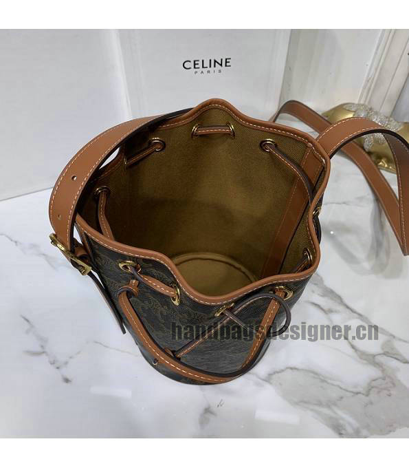 Celine Triomphe Canvas With Brown Original Leather Small Bucket Bag-4
