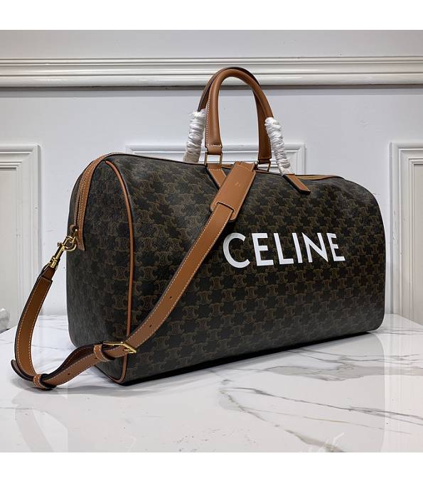 Celine Triomphe Canvas With Brown Original Leather Travel Bag-2