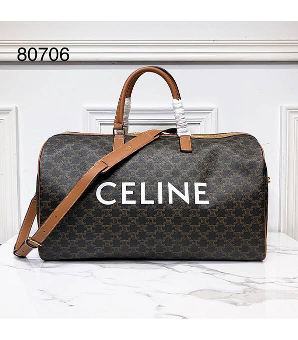 Celine Triomphe Canvas With Brown Original Leather Travel Bag