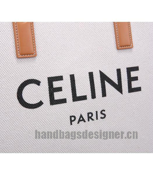 Celine White Canvas With Brown Original Leather Large Tote Bag-5