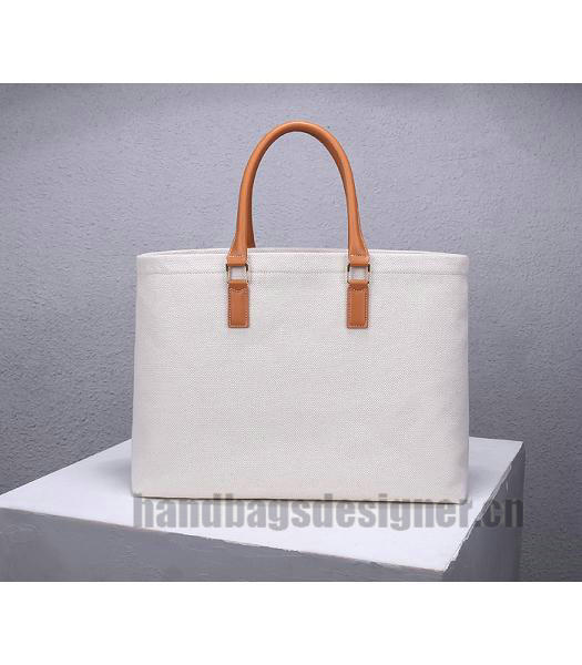 Celine White Canvas With Brown Original Leather Large Tote Bag-7