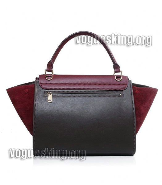 Celine Wine Red/Khaki Original Leather With Dark Red Suede Leather Stamped Trapeze Bag-2
