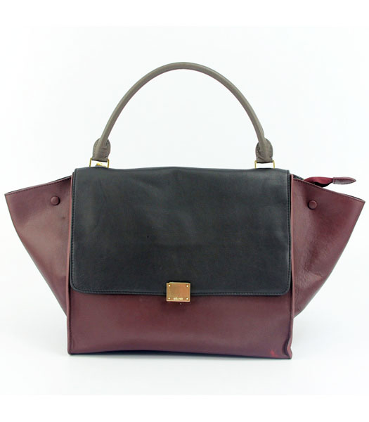 Celine Wine Red Leather with Dark Grey&Black Square Bag Lambskin Leather Lining 