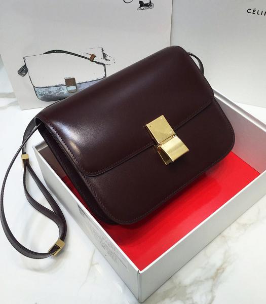 Celine Wine Red Original Plain Veins Real Leather Medium Classic Box Bag