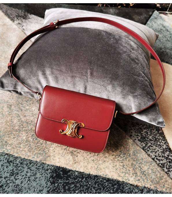 Celine Wine Red Original Triomphe Box Leather 18cm Shoulder Bag