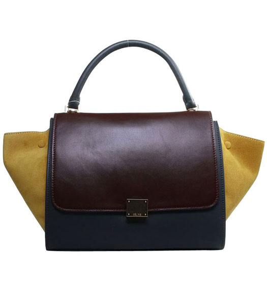 Celine Wine RedGrey Imported Leather With Yellow Suede Leather Stamped Trapeze Bag