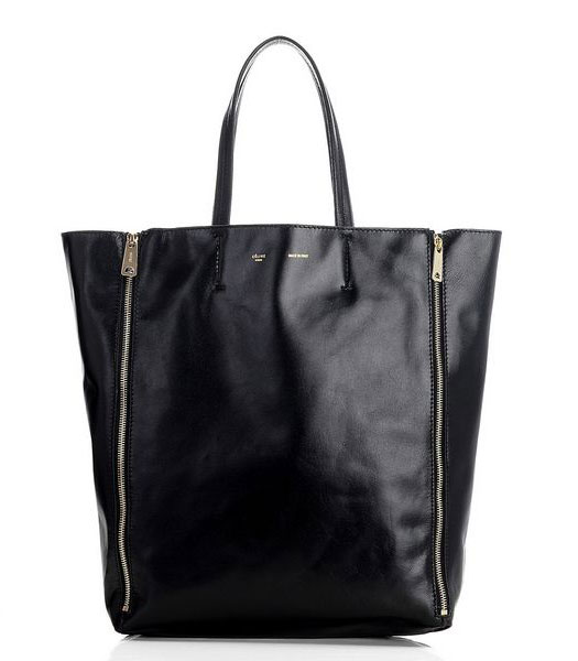Celine Zipper Tote Bag in Black Leather