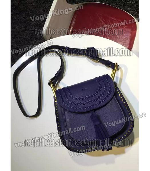 Chloe 23cm Fringed Dark Blue Leather Rivets Decorative Shoulder Bag-4