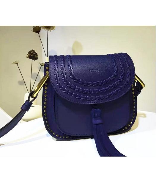 Chloe 23cm Fringed Dark Blue Leather Rivets Decorative Shoulder Bag