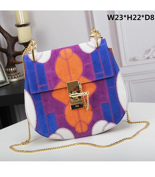 Chloe 23cm Geometry Blue&Orange Suede Leather Golden Chains Bag
