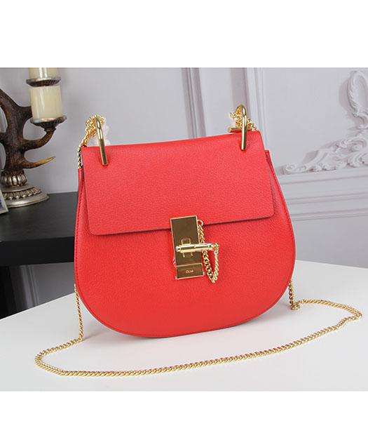 Chloe 23cm Red Leather Goat Pattern Golden Chain Bag
