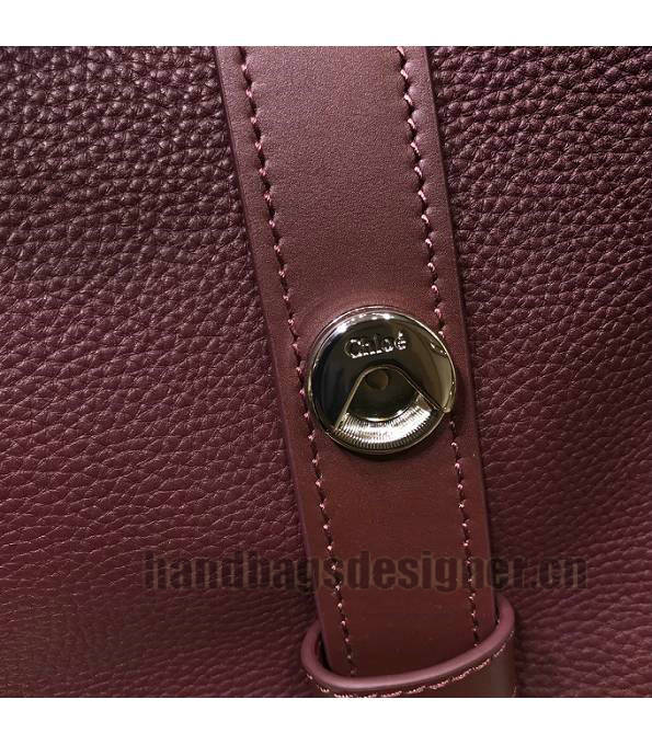 Chloe Aby Day Wine Red Original Litchi Veins Calfskin Leather Small Tote Shoulder Bag-5