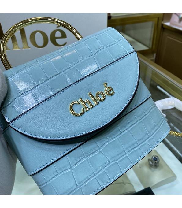 Chloe Aby Lock Blue Original Croc Veins Leather Shoulder Bag-1