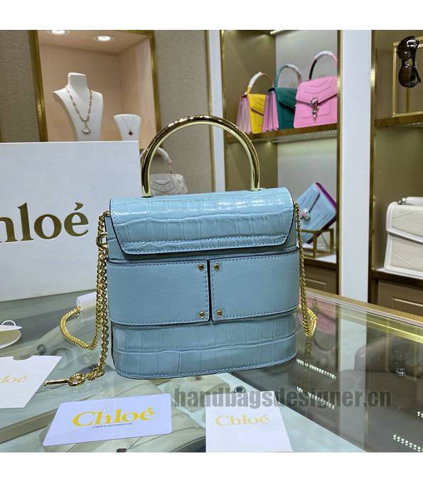 Chloe Aby Lock Blue Original Croc Veins Leather Shoulder Bag-2