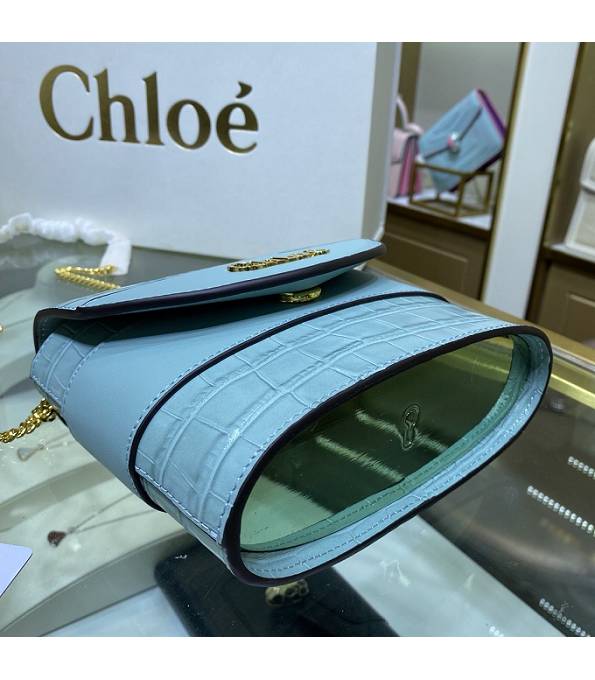 Chloe Aby Lock Blue Original Croc Veins Leather Shoulder Bag-3