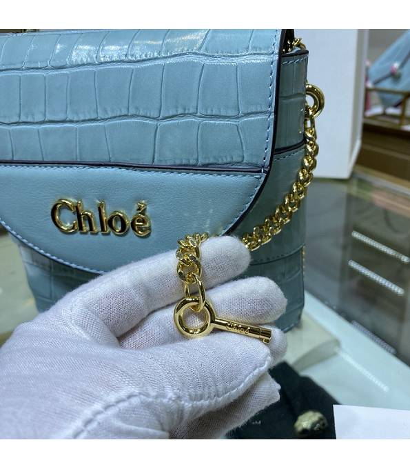 Chloe Aby Lock Blue Original Croc Veins Leather Shoulder Bag-6