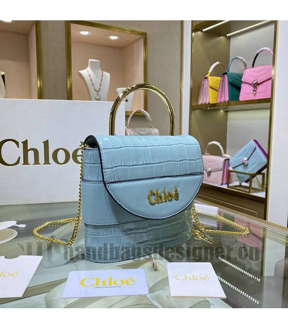 Chloe Aby Lock Blue Original Croc Veins Leather Shoulder Bag-7