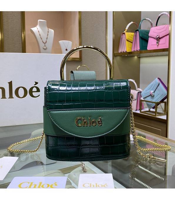 Chloe Aby Lock Green Original Croc Veins Leather Shoulder Bag