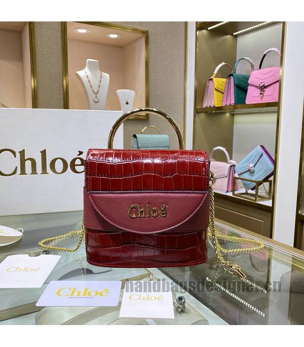 Chloe Aby Lock Red Original Croc Veins Leather Shoulder Bag-2