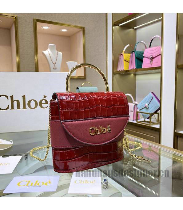 Chloe Aby Lock Red Original Croc Veins Leather Shoulder Bag-4