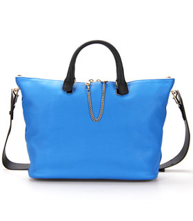 Chloe Baylee Light Blue With Black Leather Tote Shoulder Bag