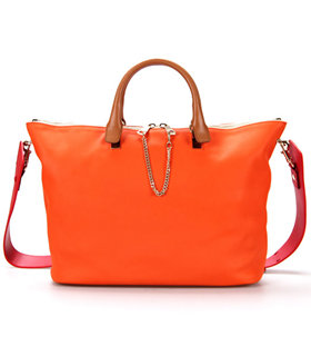 Chloe Baylee Orange/Red With Light Coffee Leather Tote Shoulder Bag