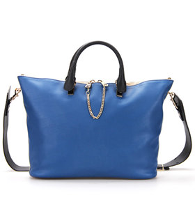 Chloe Baylee Sapphire Blue/Black With Light Khaki Leather Tote Shoulder Bag