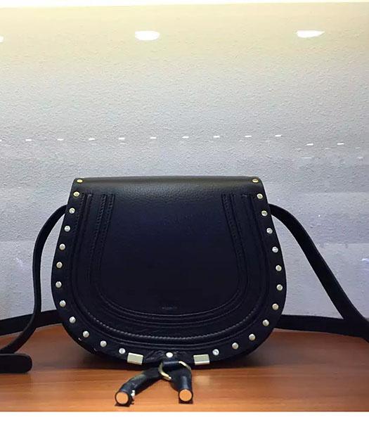 Chloe Black Calfskin Leather Litchi Veins Rivet Shoulder Bag