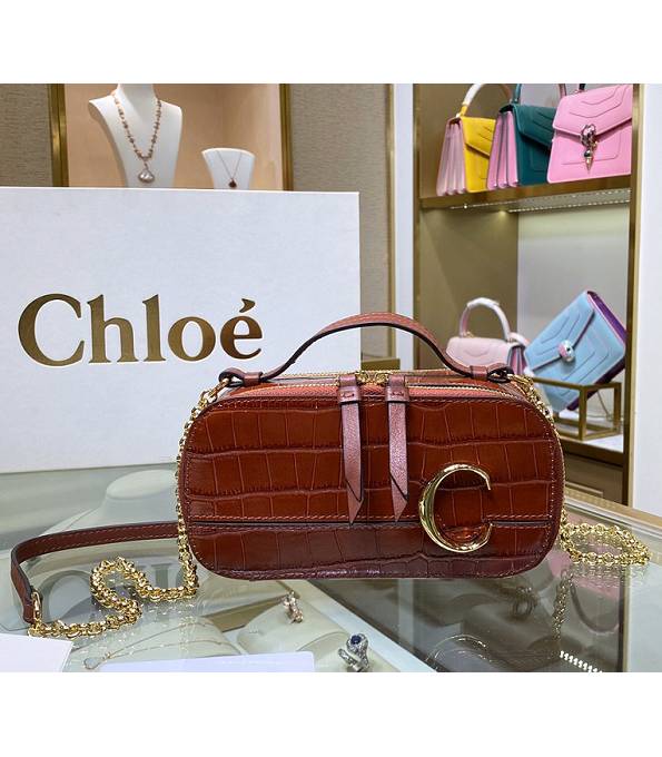 Chloe C Caramel Original Croc Veins Leather Mini Vanity Shoulder Bag