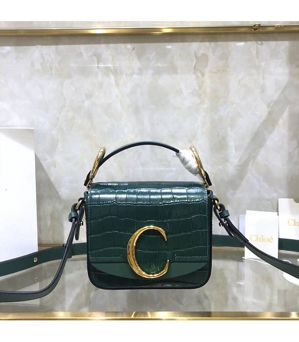 Chloe C Dark Green Original Croc Veins Calfskin Leather Mini Handbag