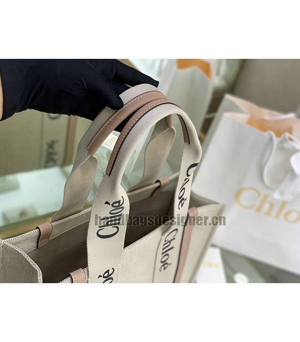 Chloe Canvas With Nude Pink Original Leather Medium Woody Tote Bag-2