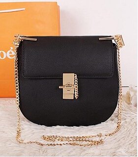 Chloe Classic Shoulder Bag 24cm Black Leather Golden Chain
