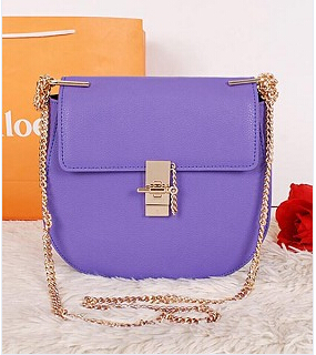 Chloe Classic Shoulder Bag 24cm Light Purple Leather Golden Chain