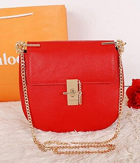 Chloe Classic Shoulder Bag 24cm Red Leather Golden Chain