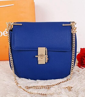 Chloe Classic Shoulder Bag 24cm Sapphire Blue Leather Golden Chain